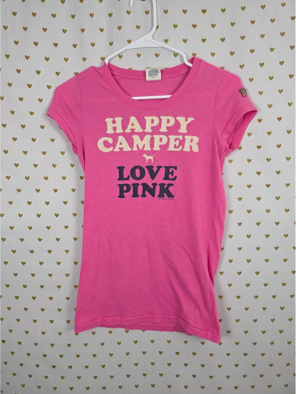 Victorias Secret PINK Vintage Y2k Happy Camper Tee shirt Love Small Cotton